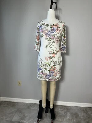 R&K Womens Dress Size 6 Sheer Floral Stretch Lace 3/4 Sleeves Mesh Summer White - Image 1 of 4