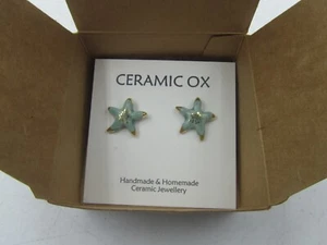 Ceramic Ox Handmade Ceramic Star Shaped Earrings 24ct Gold Detail NEW RRP £36 - Picture 1 of 6