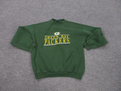 Vintage Green Bay Packers Sweatshirt Adult L Green Spellout USA Football Mens Cover