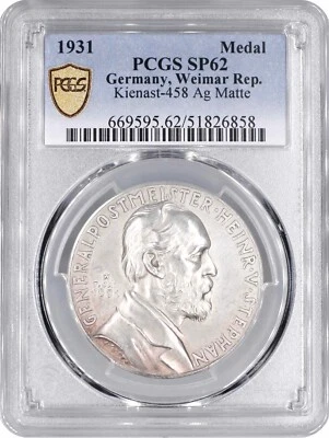 Weimar Republic silver medal 1931, PCGS SP62, "Heinrich von Stephan" - Image 1 of 2