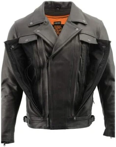 MILWAUKEE GIACCA PELLE UOMO TAGLIE ALTE VENTILATA CRUIZER PELLE NERA - SAKW - Foto 1 di 8