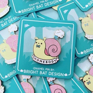 Bright Bat Design - Homebody Snail Enamel Lapel Pin - Picture 1 of 1