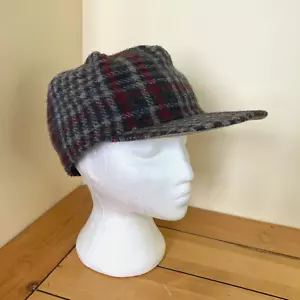Wool Fleece Winter Stockman Hat with Fold-Up Ear Flap Grey Plaid One-Size - Picture 1 of 6