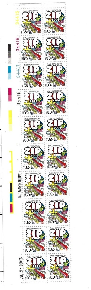 1973-1974 U. S. MNH 10c ZIP CODE, PLATE BLOCK STRIP of 20 SCOTT #1511 - Image 1 of 1