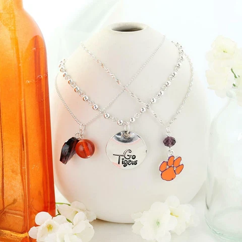 CLEMSON TIGERS Necklace Set, Jewelry, 3 Pieces, SPARKLE & SHINE, Football Cover