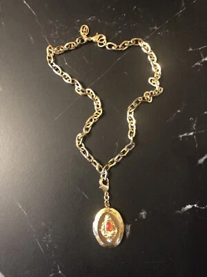 2PC BEN AMUN 24K Gold Plated Ruby Turquoise Locket Charm And Link Chain Necklace - Image 1 of 4