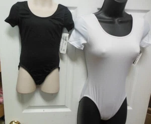 Dance Ballet Spandex Cap Sleeve Leotard Girls Ladies Sizes 86296 BLACK/white - Picture 1 of 14