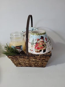 Yankee Candle retirado 14,5 OZ Cesta de regalo Jack Frost pantalla y plato de cerámica NOS - Imagen 1 de 5