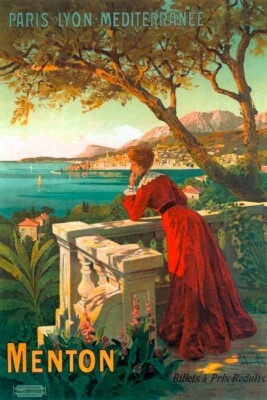 MENTON FRENCH REVIERA BEACH GARDEN PARIS LYON SUMMER TRAVEL VINTAGE POSTER REPRO - Image 1 of 3