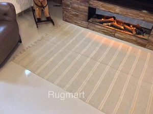Alfombras lavables reversibles de algodón de fibra natural a rayas crema 120x180 cm - Imagen 1 de 6