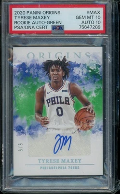 Tyrese Maxey Origins rookie auto green /5 psa 10 auto 10 - Image 1 of 2