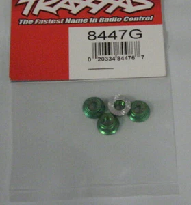 TRAXXAS 8447G NUTS 5mm FLANGED NYLON LOCKING ALUMINUM GREEN ANODIZED SERRATED(4) - Picture 1 of 1