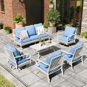 Patio Outdoor Conversation Sofa Set 2xSwivel Chair 3-Seat Sofa and Coffee Table - Picture 1 of 8