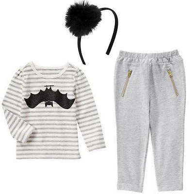 Girls Gymboree Crazy 8 Halloween 3pcs Outfit Tee Pants Hair Accessory Bat 3T - Image 1 of 4
