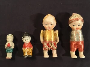 4 Vintage Small Ceramic Dolls 1  Movable Arms Kewpie Baby 4/4.5 inches 1 Japan - Picture 1 of 16