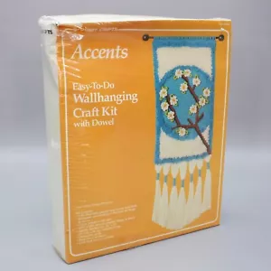 Vintage 1970s Vogart Crafts Latch Hook Wall Hanging Cherry Blossoms w/Dowel Rug - Picture 1 of 7