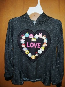D-Signed Girls Disney Tsum knit black silver hooded shirt LOVE heart M 10/12 - Picture 1 of 4