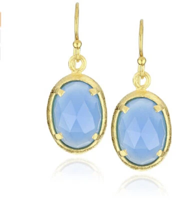 Wendy Mink Rajasthan Blue Calcite Oval Drop Earrings.  G12 - Image 1 of 3