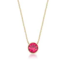 14K SOLID YELLOW GOLD 6MM BEZEL SET SOLITAIRE RUBY NECKLACE, JULY BIRTSTONE - Foto 1 di 6