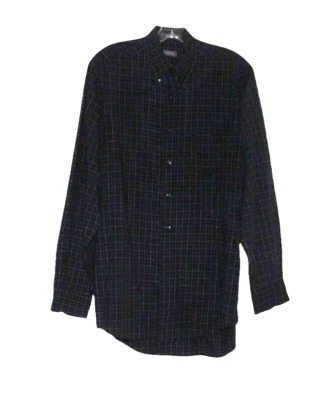 Camisa Arrow Ulra de seda para hombre talla 15-15 1/2 34-35 negra a cuadros manga larga Foto 1 de 4
