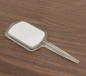 RARE VINTAGE VANITY STANLEY LUCITE BEVELED HAND HELD MIRROR ART DECO CLEAR - Picture 1 of 8