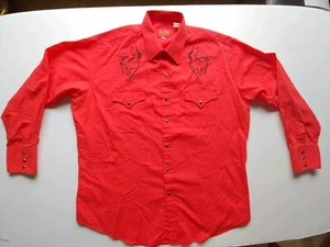 VTG Plains Western Shirt XL Embroidered Horses Snap Cowboy Rockabilly Red Rodeo - Picture 1 of 5
