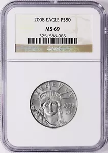 2008 $50 Half-Ounce Platinum American Eagle NGC MS-69 - Picture 1 of 2