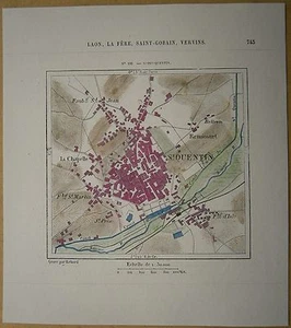 1877 mapa de Perron SAINT-QUENTIN, PICARDÍA, FRANCIA (#199) - Imagen 1 de 1