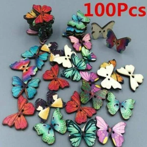 100x Mixed Wooden BUTTERFLY BUTTONS 28mm - 2 Hole Craft Sewing Embellishments/UK - Picture 1 of 12