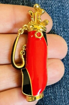 Broche de Golf Erwin Pearl Esmalte Rojo y Negro Tono Dorado Articulado Firmado Foto 1 de 4