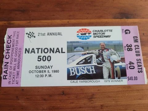 1980 Charlotte Motor Speedway Nascar National 500 Ticket Dale Earnhardt Winner Cover