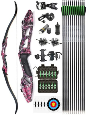 56" Takedown Recurve Bow Carbon Arrows Kit 30-50lbs Archery Target Hunting Shoot - Image 1 of 4