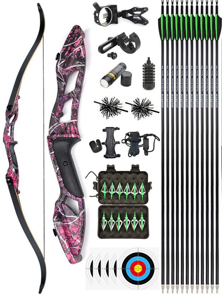 56" Takedown Recurve Bow Carbon Arrows Kit 30-50lbs Archery Target Hunting Shoot - Image 1 of 4