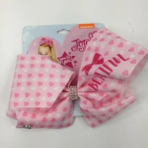 JoJo Siwa Signature Collection pink+white Hearts BEAUTIFUL Ribbon 8" Bow NEW - Picture 1 of 5
