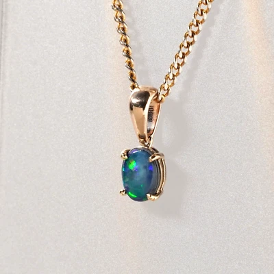 Colgante Doblete Vintage Oro 9ct Lightning Ridge Australia Ópalo Negro Azul Verde Foto 1 de 4