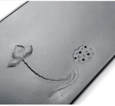 Bandeja de té tallada hecha a mano completa pescado en relieve estilo loto zen mesa de piedra pesada Foto 1 de 4