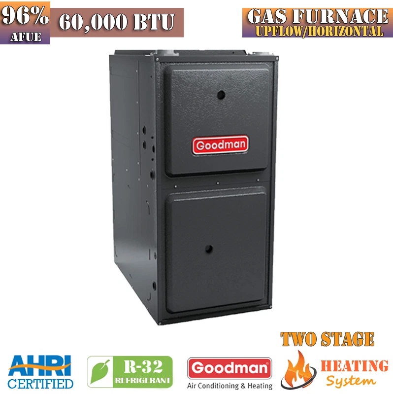 Goodman Gas Furnace 96% AFUE 60000 BTU R32 Upflow/Horizontal Two Stage GR9T96 - Image 1 of 1