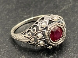 Rubin Ring  Rubin & Perlen     925er Silber Antik Style  Gr. 51 - Bild 1 von 11