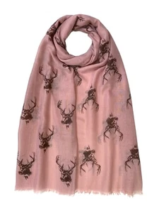 Stag Head Print Reindeer Scarf Women Christmas Light Weight Hijab Shawl Snood - Picture 1 of 6