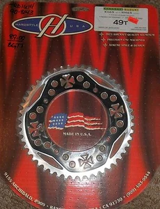KAWASAKI HARDLINE USA 49T ALUM. REAR SPROCKET IRON CROSS 00-04 RM65, 00-05 KX65 - Picture 1 of 3