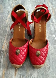 Kurt Geiger London, Karmen Rojo Acolchado Cuero Alpargatas/Cuñas Talla 8 EU41 - Imagen 1 de 9