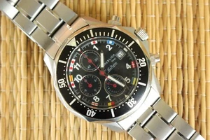 ENZO MAJORCA DEEP IMMERSION 100M ALL STAINLESS RARE FLAG DIAL FREE DIVERS WATCH - Picture 1 of 15