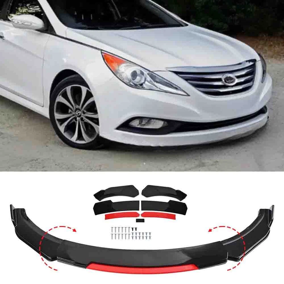 For Hyundai Sonata 2011-2014 Glossy Black Front Bumper Red Lip Spoiler Splitter — 第 1/4 张图片