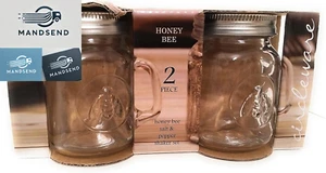 Honey Bee Mason Jar Mug Salt and Pepper Shakers with Glass Handles A - Picture 1 of 12