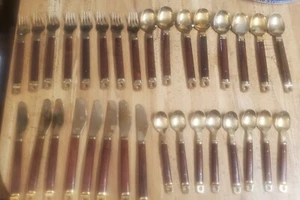 Juego de 32 cubiertos vintage Carl Cohr Mid Century modernos con incrustaciones de teca MCM - Imagen 1 de 1