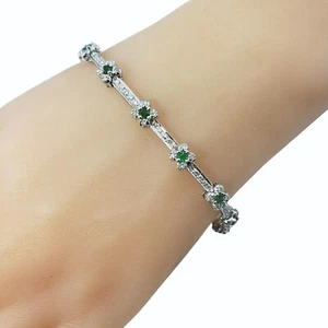 18 Karat White Gold Emerald and Diamond Bracelet #12177 - Picture 1 of 7