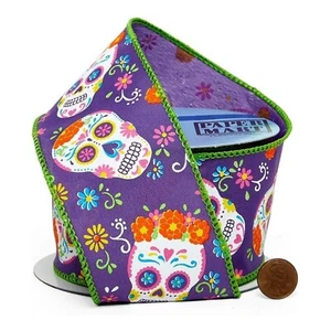 2 1/2" X 10YD Day of The Dead Print On Wired Ribbon (pm56001012) - Picture 1 of 1