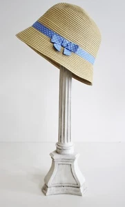 Gymboree Girl's Hat Straw Bucket Beige Periwinkle Blue Ribbon Bow Size S 5 6 - Picture 1 of 4