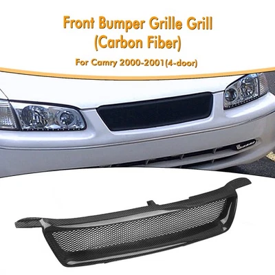 Carbon Fiber Car Front Bumper Grille Grill For Toyota Camry 4 Door 2000-2001 New - Imagem 1 de 4