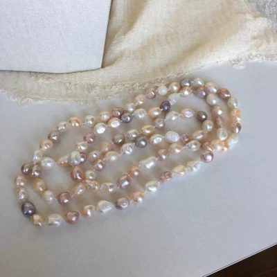 elegant 7-8mm south sea natural multicolor pearl necklace 38inch 925s - Image 1 of 3
